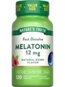 Looduse tõde Melatoniini tabletid | 12mg | 120 Count | Natural Berry Flavor | Fast Dissolve | Vegan, Non-GMO & Gluten Free Supplement