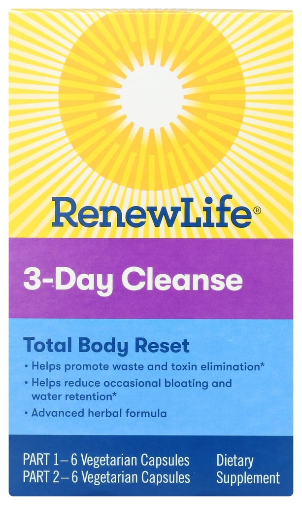 Renew Life Adult Cleanse Total Body Reset, Advanced Herbal Formula - 2-osaline, 3-päevane programm - gluteeni-, piima- ja sojavaba - 12 taimset kapslit