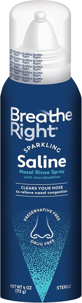 Hinga õige Sparkling Soolalahus Nasal Rinse Spray – kihisev, narkootikumidevaba kergendamine külma või allergia tõttu kleepuvast ninast – Sparkling Sensation Ainult mullid võivad tuua – 1 Can, 4,0 oz