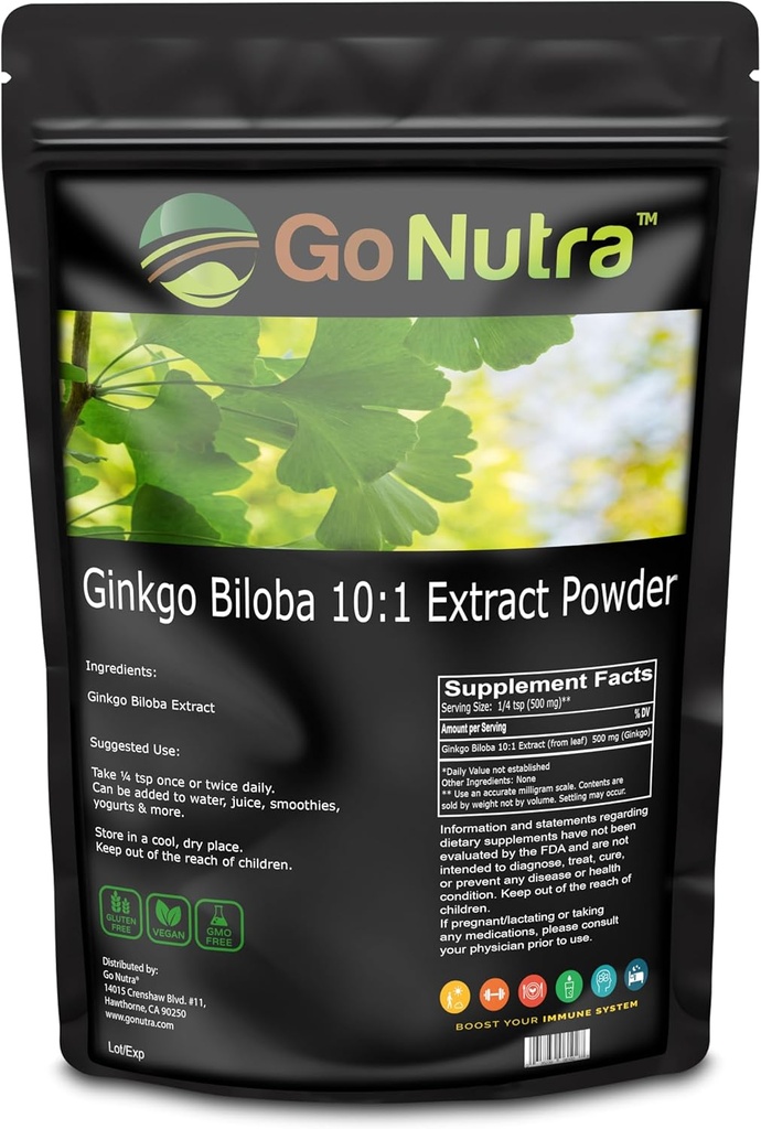 Go Nutra Ginkgo Biloba Powder 8 oz. | Pure Ginkgo Biloba Supplements, Ginkgo Pulber Biloba Leafist (8oz.)