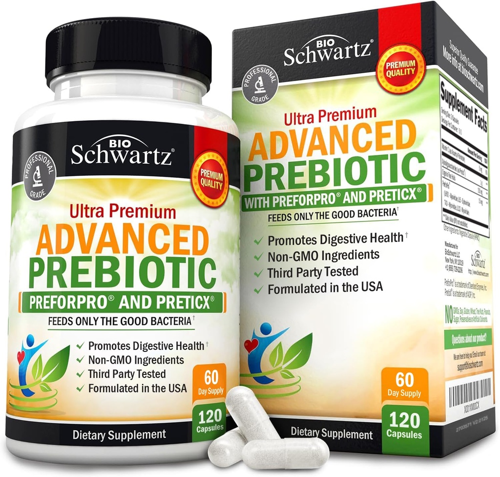 Täiustatud prebiootikumid seedetrakti tervise jaoks - kiire toimega soolestiku tervise täiendus kliiniliselt kinnitatud prebiootikumidega naistele ja meestele tervisliku soolestiku Flora Bloating & Immune Support - 2 kuu pakkumine