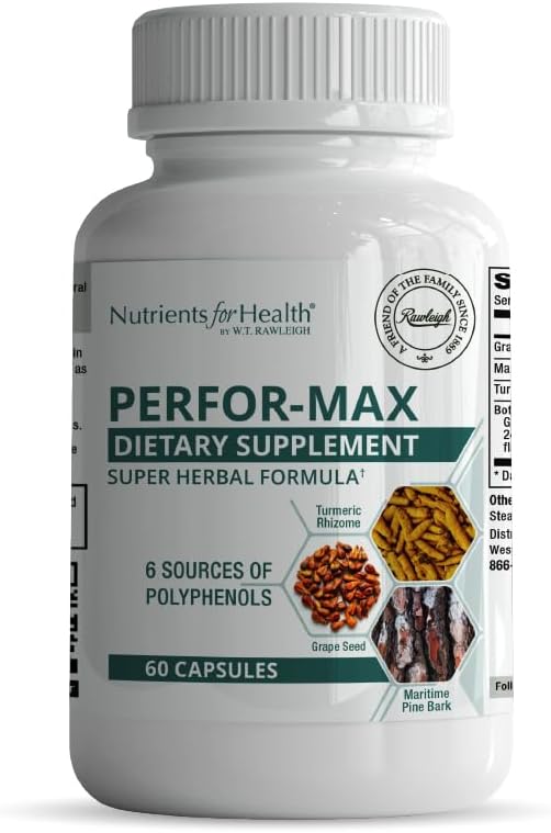 Rawleigh Perfor-Max 60 Capsules: Herbal Supplement with 6 Sources of Polyphenols Like Grape Seed, Pine Bark, Turmeric, Green Tea, Hawthorn & Rosemary Extracts for Heart Health & Immunity, Gluten Free