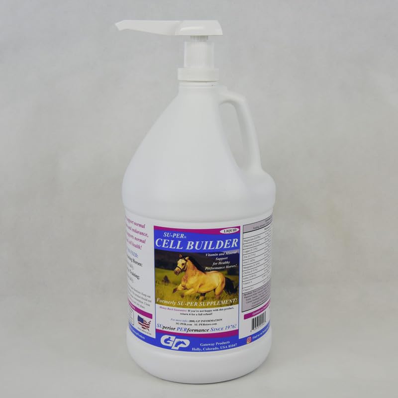 SU-PER Cell Builder Horse Supplement - High Iron Mineral Hobuste vereehitaja Vedelik Performance Horses - 1 Gallon + Pump