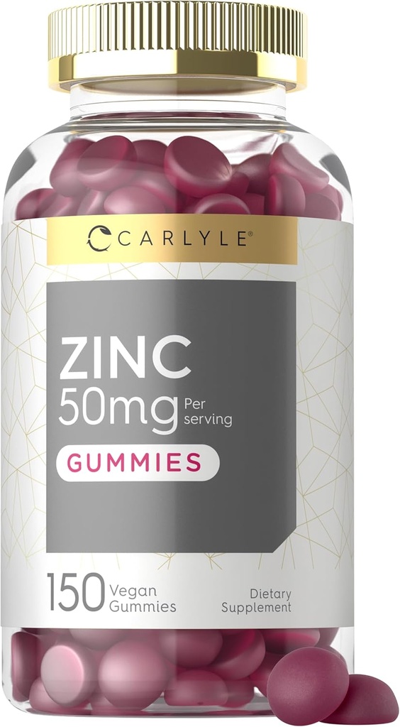 Carlyle Zinc 50mg Gummies | 150 Count | Vegan, Non-GMO ja Gluteeni vaba valem | Tsinktsitraadi toidulisand