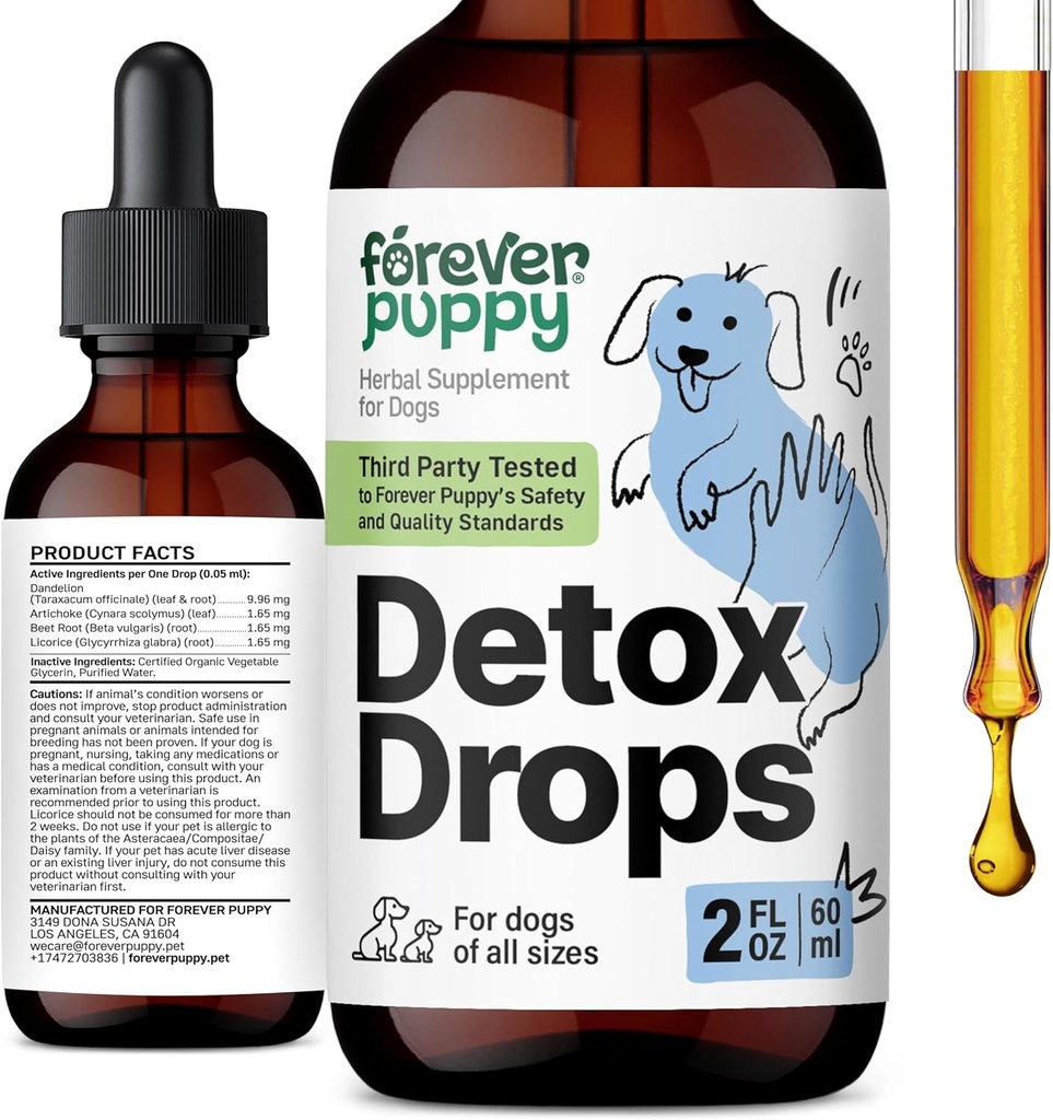 Forever Puppy Detox tilgad koertele - Dandelion Root & Dandelion Leaf Tinktuur maks ja neerud Toetus - Taimne Detox & Antioksüdant Support Supplement for Dogs of All Breeds & Sizes - 2 fl oz