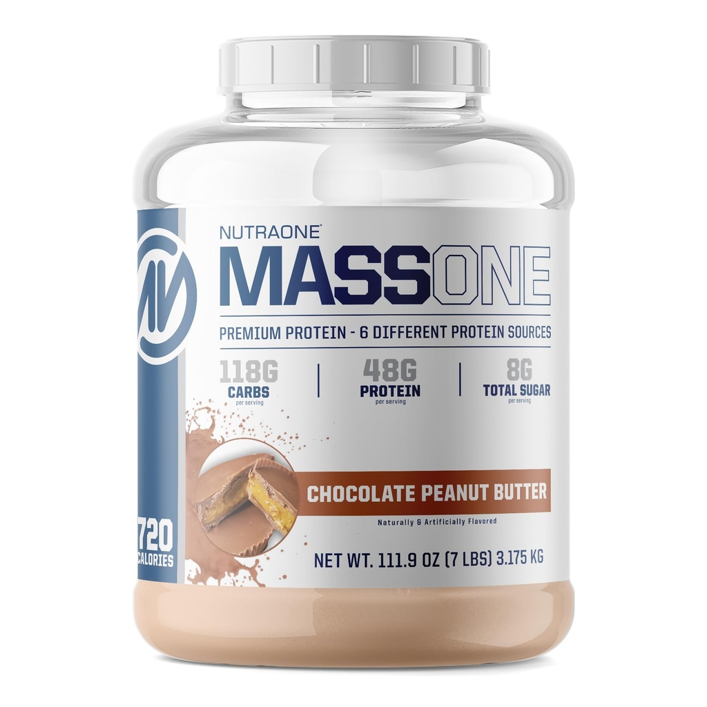 NutraOne Massone Mass Gainer Valgupulber Suurendada Mass Valgujahu Asendamine (Šokolaadi Maapähklivõi - 7 naela.)