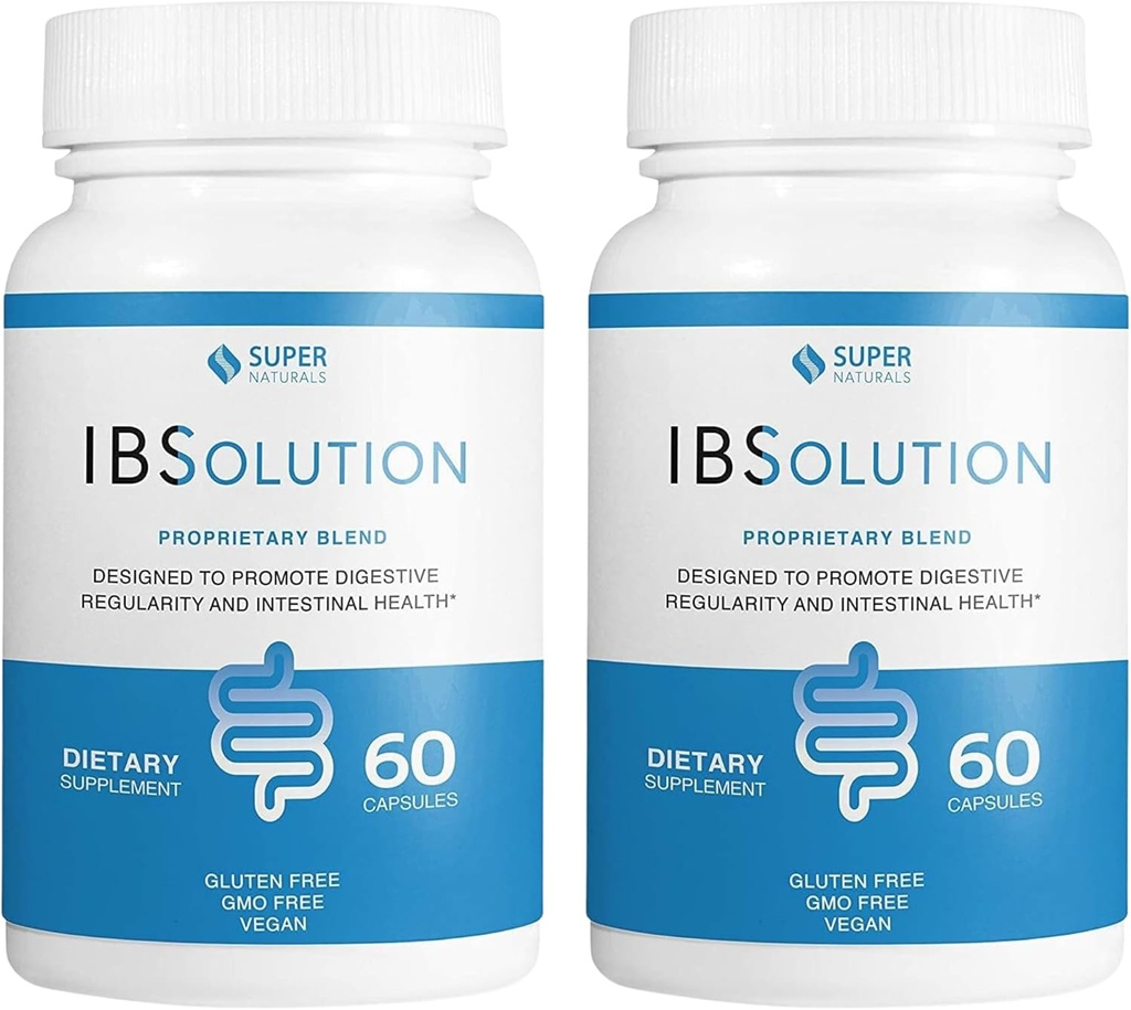 IBSolution - Seedetrakti tervise täiendus, gaas, puhamine, kõhulahtisus, kõhukinnisuse leevendamine, kõhuvalu, psülliumiga, edendada korrapärasust, toetab soolestiku tervist, valmistatud USA-s - 60 Vegankapslit, 2-Pack