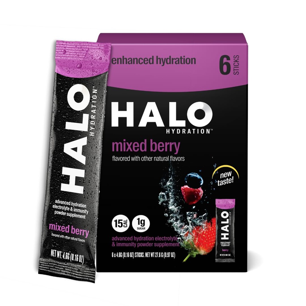 HALO Hüdratsioon - Elektrolüütide Joogi Segu | Hüdraadipulber Pakendid | Marjamaitse – Spordile ja Jalgrattale | Lihtne avatud ühekordne serveerimispulk | 6 Pulka