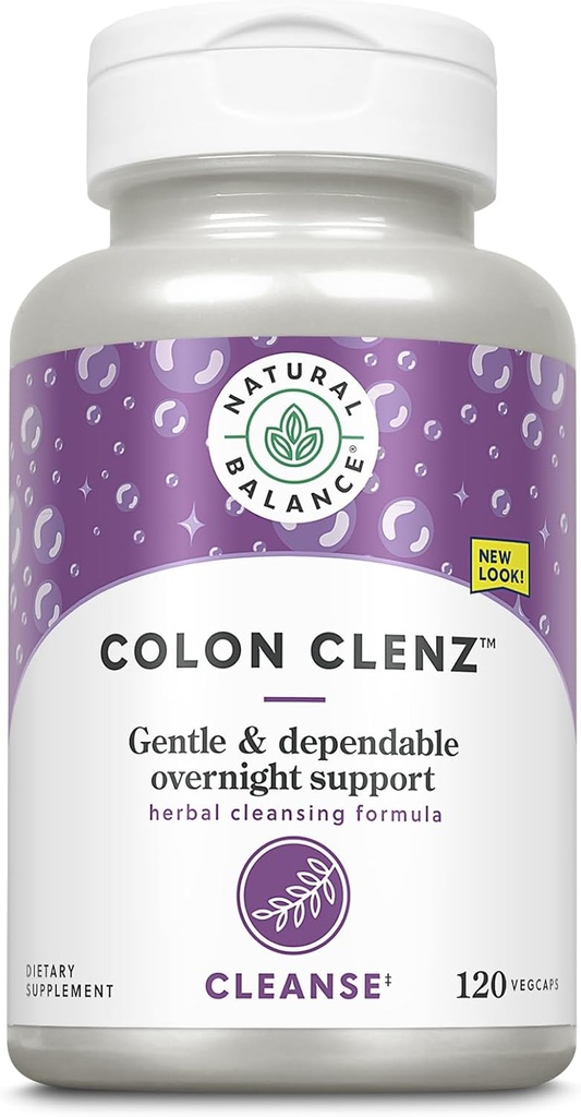 Natural Balance Colon Clenz | Herbal Colon Cleanse, Detox Cleanse, and Digestive Health Supplement - Gentle and Dependable Overnight Formula - 60-Day Guarantee (120 Servings, 120 VegCaps)