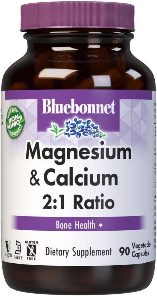 Bluebonnet Nutrition Magneesium & Calcium 2: 1 suhe, luu tervis *, mitte-GMO, Vegan, Kosher sertifitseeritud, gluteenivaba, sojavaba, piimavaba, 90 köögiviljakapslit, 30 serveerimist