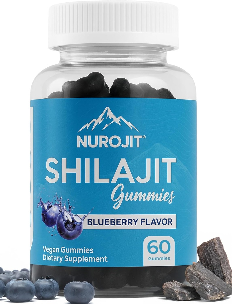 Shilajit Gummies, Blueberry Maitse, Himaalaja ekstrakt, Lab Testitud, Non-GMO, Gluteenivaba, Vegan Sõbralik, Mess-Free Alternatiiv Vaigule, Lihtne lisamine igapäevasele rutiinile, 60 Vegan Gummies