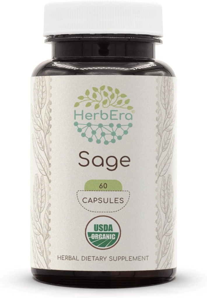 HerbEra Salvei 60 kapslit , 500 mg USDA orgaaniline salvei ( Salvia officinalis ) Kuivatatud leht ( 60 kapslit )