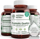 Natural Nutra probiootiline Quattro - Advanced probiootiline täiendus 4 võimsat tüve, sealhulgas Lactobacillus Acidophilus, Bifidus - toetab seedetrakti ja immuunsüsteemi tervist - 50 taimetoitlast kapslit
