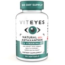 Viteyes Looduslik astaksantiin, leevendab väsinud silmade ja silmade tüve, mis on saadud vetikatest, nahahüdratsioonist, südame ja aju tervisest, 4 kuni 8 mg looduslikust astaksantiinist, 90 Softgelsist