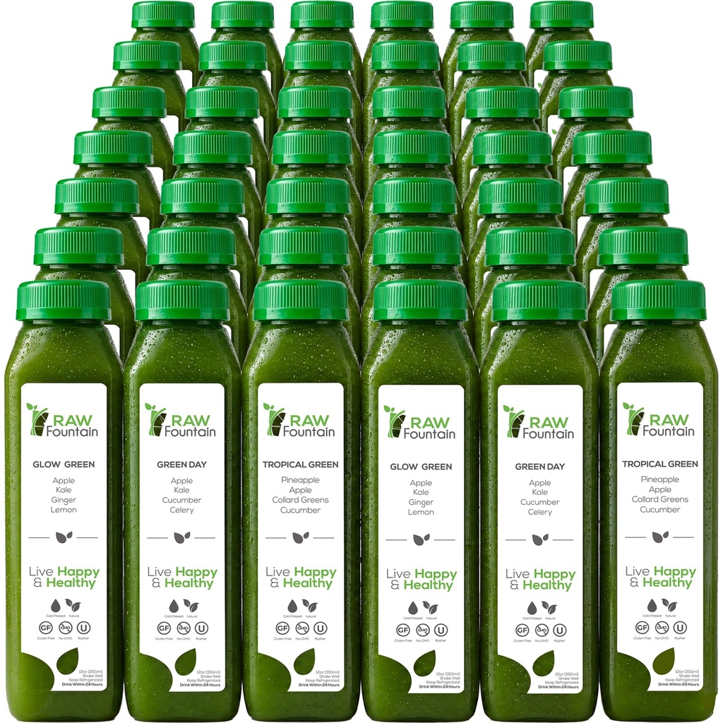 7 päeva roheline mahl puhastab toores purskkaev, kõik looduslik toores, vegan Detox, külmpressitud mahl, 42 pudelit 12oz, 3 ingveri kaadrit