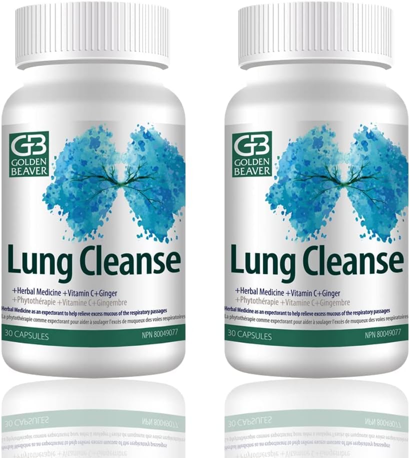GB Golden Beaver® Lung Cleanse – efektiivne aine inimestele, kes on ohustatud või kellel on probleeme viirusinfektsiooni, suitsetamise, KOK-i, reostuse-7 looduslike koostisosadega.2 Pudelid