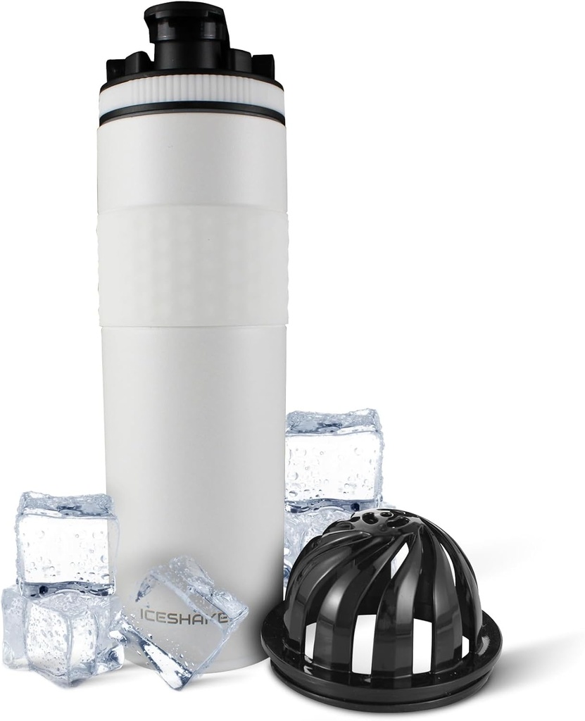 Ice Shaker Isolated Roostevabast terasest Shaker Bottle | 20 oz, White | Külm 24+ tundi | Isoleeritud tassi Twist-on Agitator | Lõhnavaba pudel proteiinikokteilid, vesi, smuutid, kokteilid