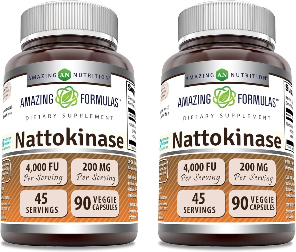 Hämmastav valem Nattokinaasi dieet Täiendus 100 mg Veggie kapslid Täiendus | 2000 FU Ensüümi aktiivsus | Mitte-GMO | Gluteenivaba | Valmistatud USAs (90 Count | 2 Pack)