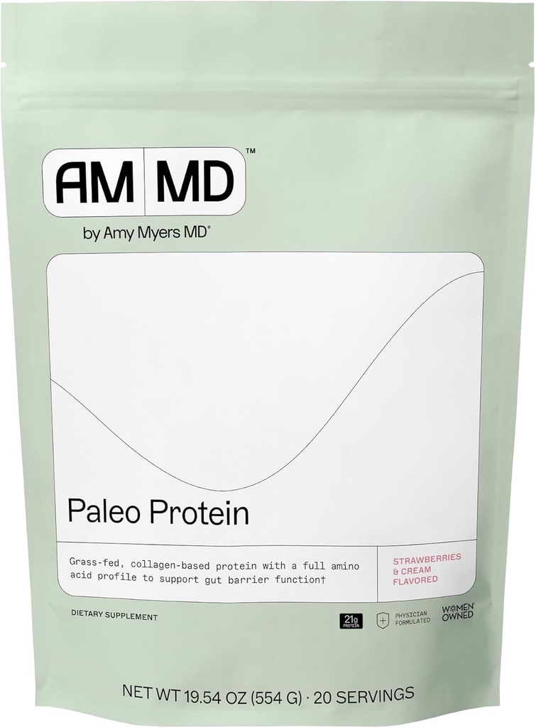 Amy Myers MD Paleo valgu pulber - maasikad ja koor, 20 serveerimist - kollageenipõhine soolestiku funktsiooni tugi - gluteenivaba ja mitte-piimavalgu lisand