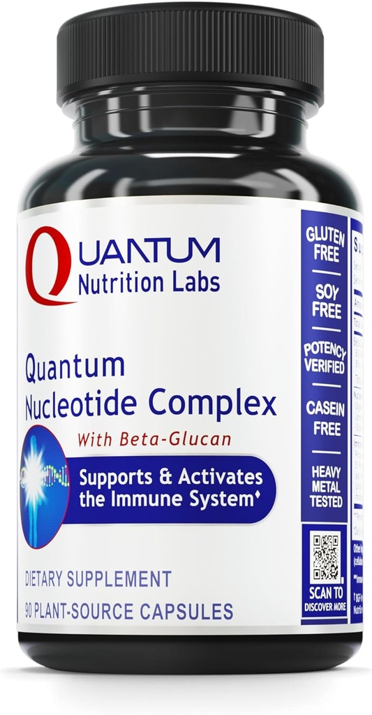 Quantum Nutrition Labs Quantum Nucleotide Complex - Beeta-glükaani immuunsüsteemi tugilisa koos pärmi nukleotiidide & Reishi, 400 mg 1,3 beeta-glükaaniga ühe serveerimise kohta - 90 taimset kapslit