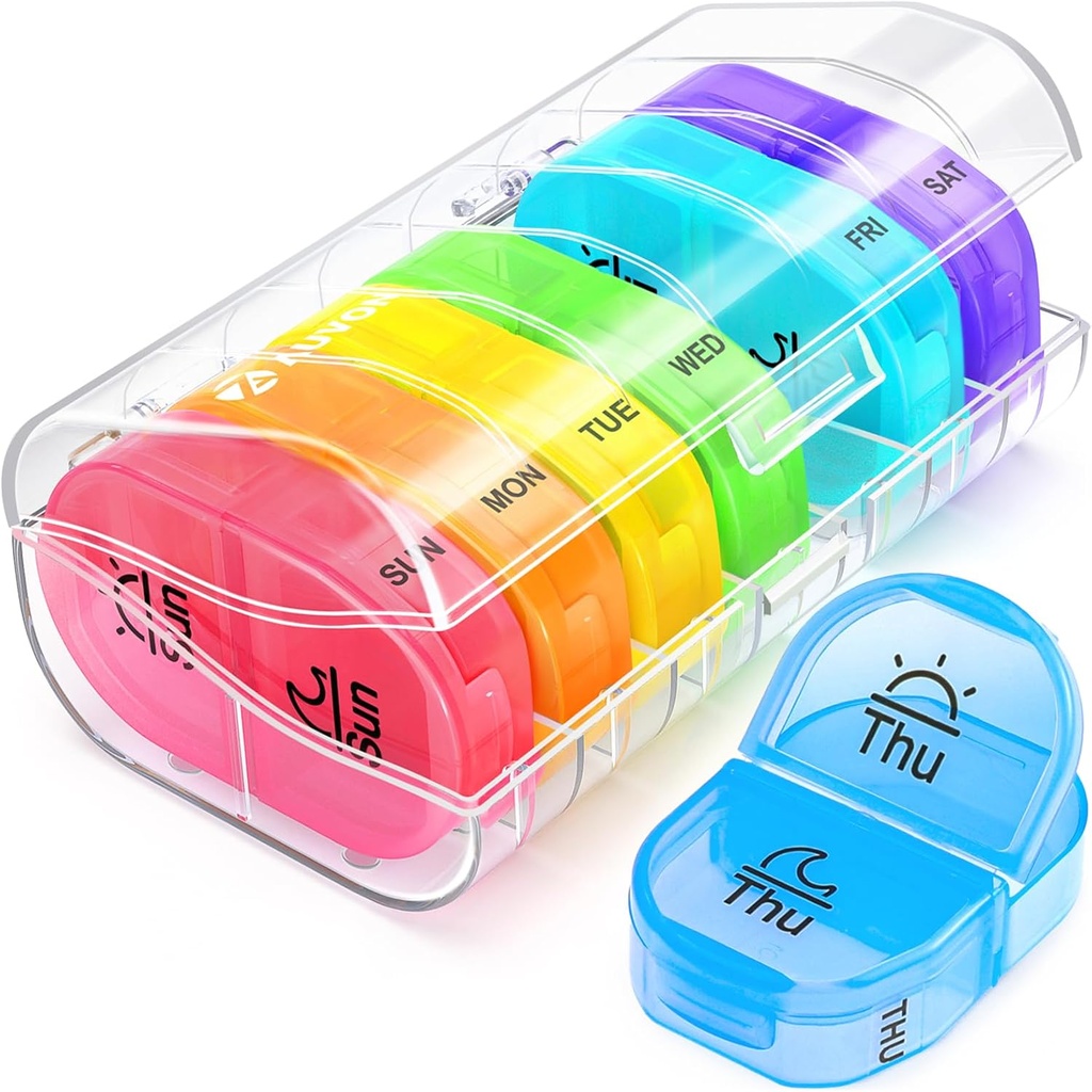 AUVON Pill Box 2 korda päevas, iganädalane Pill Korraldaja AM PM 7 päevane taskujuhtum hoida vitamiini, meditsiini, ravimeid ja täiendada