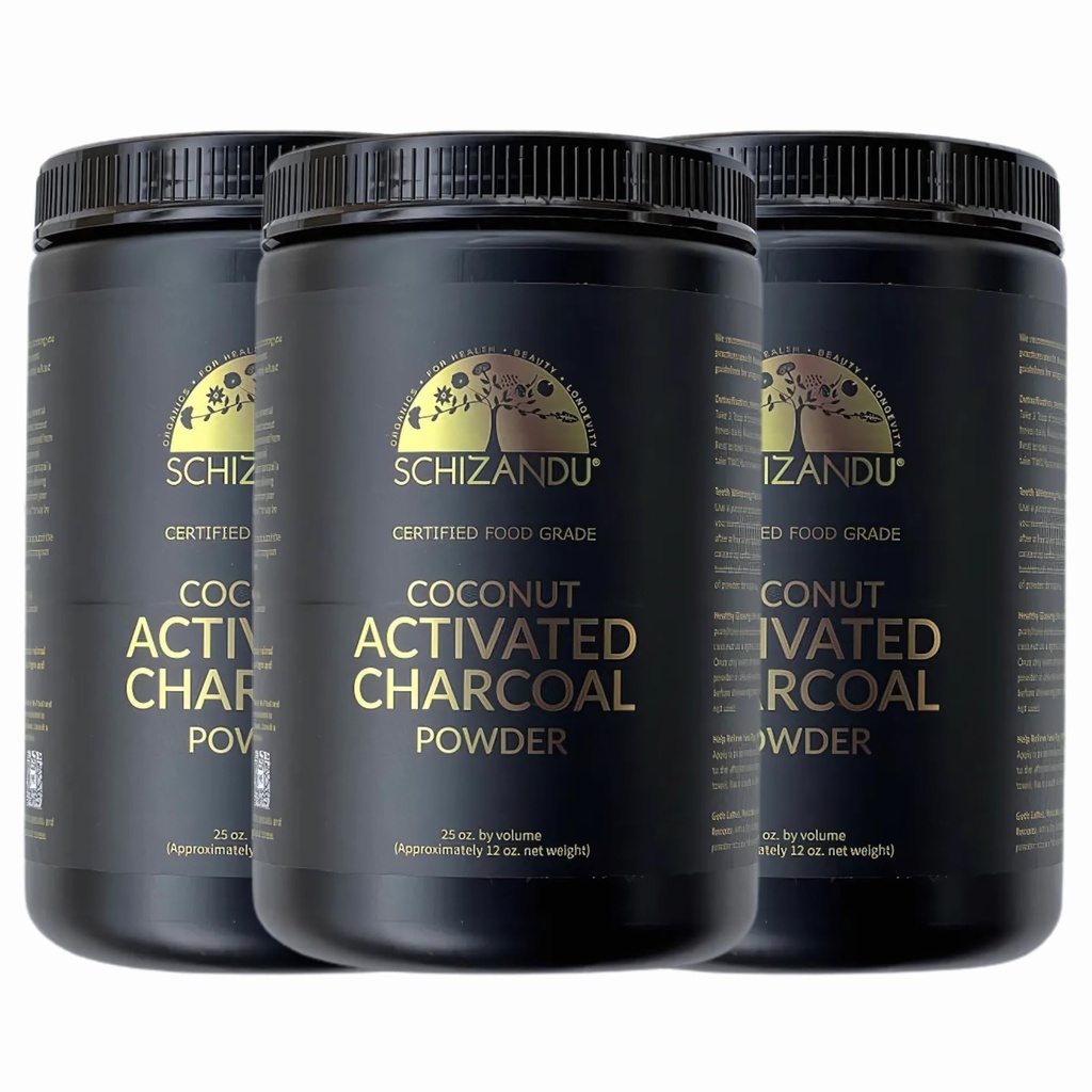 Orgaaniline söepulber Aktiivsüsi Looduslik, Vegan, Orgaaniline, GMO-vaba - Suur pudel 25 oz Pulber - 3pack