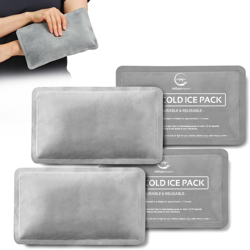 Korduvkasutatavad jääpakendid vigastuste jaoks - (10" x 6") Pehme jääpakend koos 1 küljega Velvet Pehme kirbu kangas, paindlik kuum ja külm geel Jääpakend komplekt, hall, pakend 4