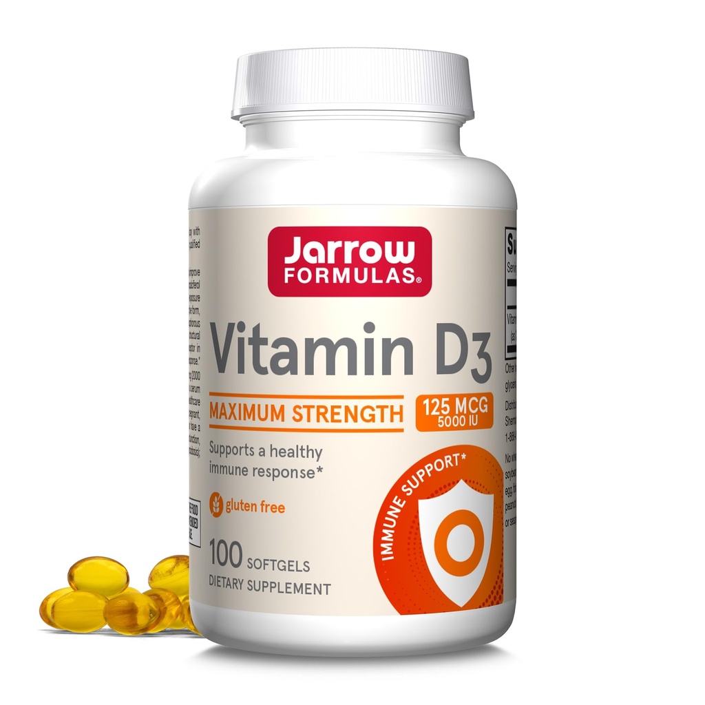 Jarrow valemid Vitamiin D3 125 mcg (5000 RÜ) - 100 Servings (Softgels) - Luu Tervis, immuunsüsteemi tugi ja kaltsiumi Metabolism Toetus - D-vitamiini täiendus - D3 Vitamiinid - 5000 IU D-vitamiini - Gluteenivaba