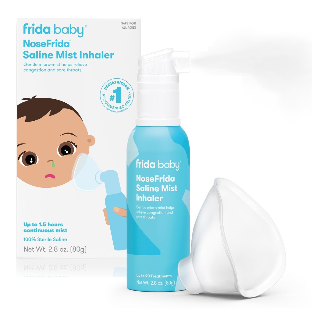 Frida Baby NoseFrida soolane udu nina inhalaator, dekongestantne pihusti ummistuste ja allergia leevendamiseks imikutele + lastele, nina soolalahuse pihusti, Soothes Stuffy Nina & Sore Throat, kaasa arvatud mask