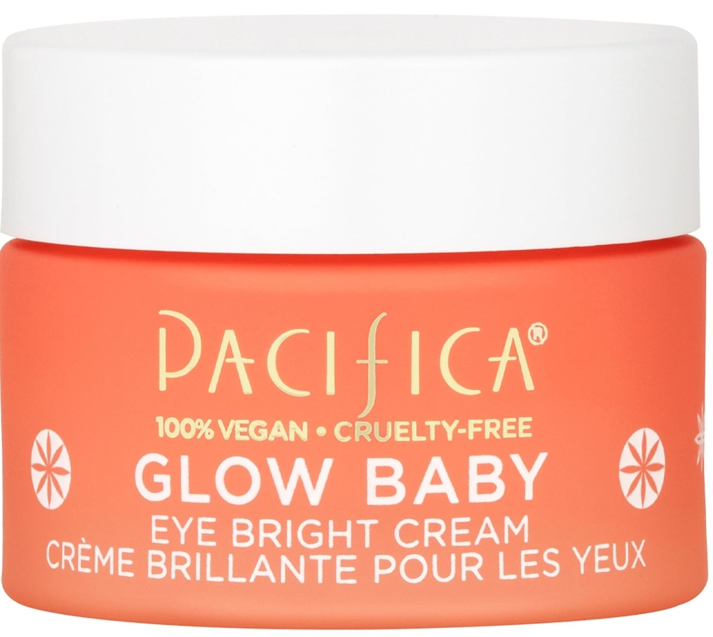 Pacifica Glow Baby Brightening Eye Cream - C-vitamiin silma all Cream tumedate ringide ja paistetuse jaoks, kofeiiniga infundeeritud silma helendaja väsinud silmade jaoks Fragrance-Free 0,5 oz Puhas Vegan Dermatoloog Testitud