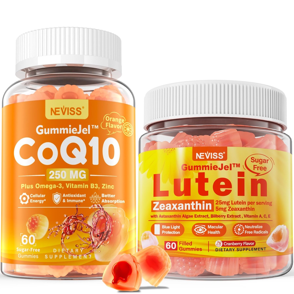 NEVISS suhkruvaba CoQ10 Gummies 60 Count + Lutein Gummies 60 Count