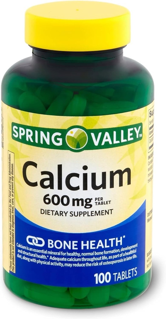 Spring Valley Calcium 600 mg, tabletid Toidulisand, Luude Tervis, 100 Count +