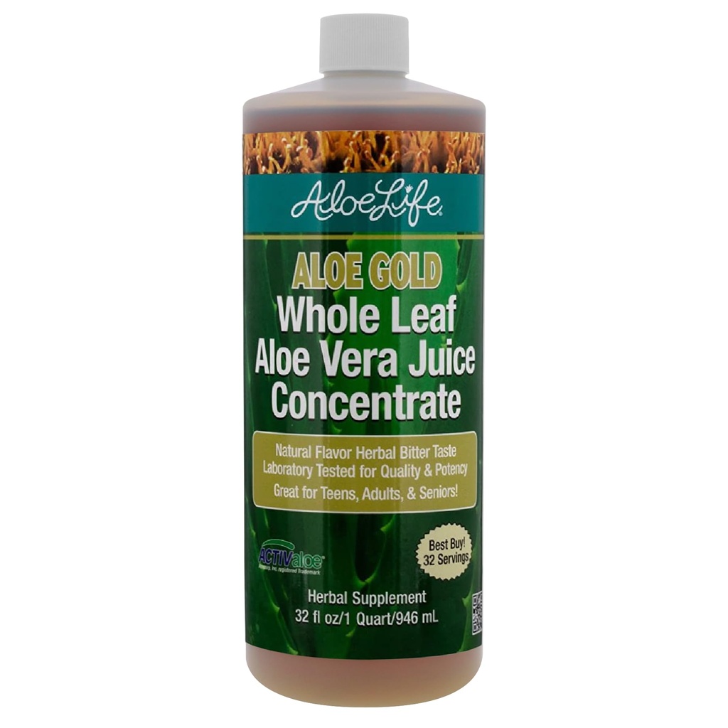 Aloe Life - Terve lehe Aloe Vera mahl, sertifitseeritud orgaaniline, gluteenivaba (Aloe Gold, 32 oz)