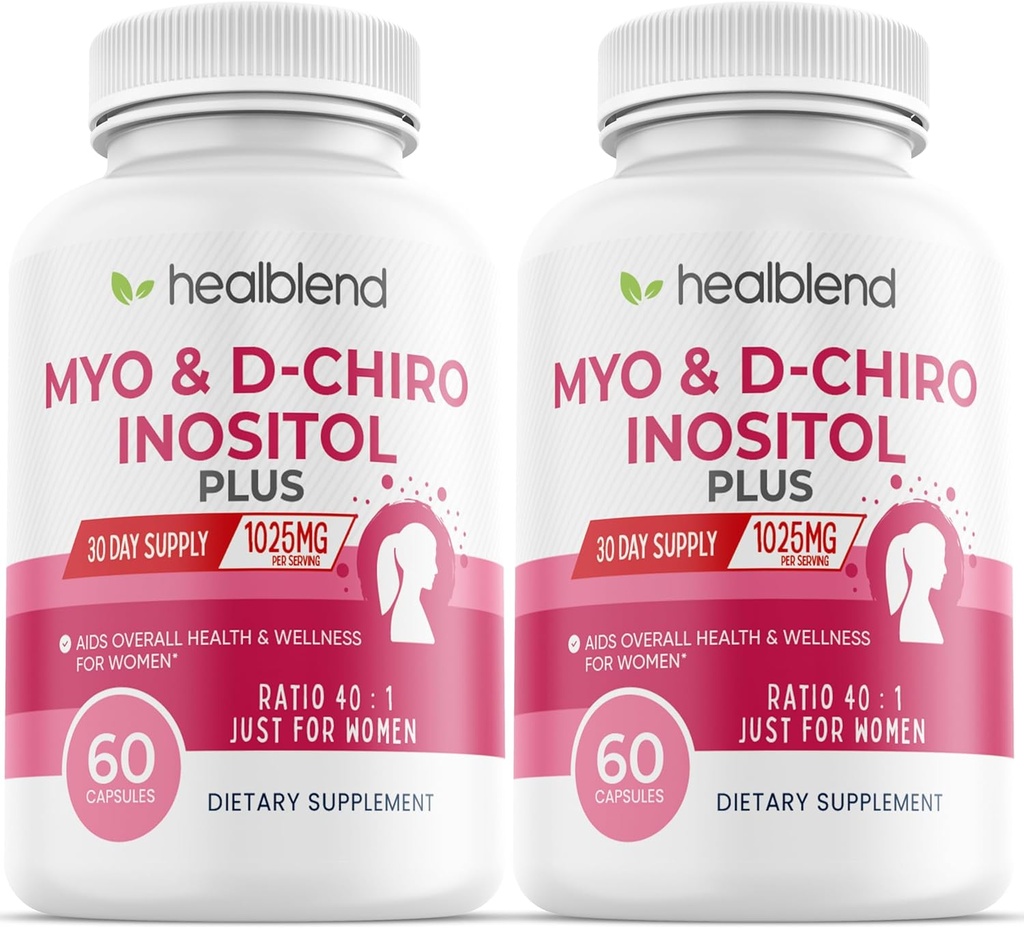 Myo & D-Chiro Inositool Plus täiendussegu, hormonaalne tasakaal, tervislik ovulatsioon ja üldine heaolu toetus naistele, viljakusele ja rasedusele Tervis (2 Pack)