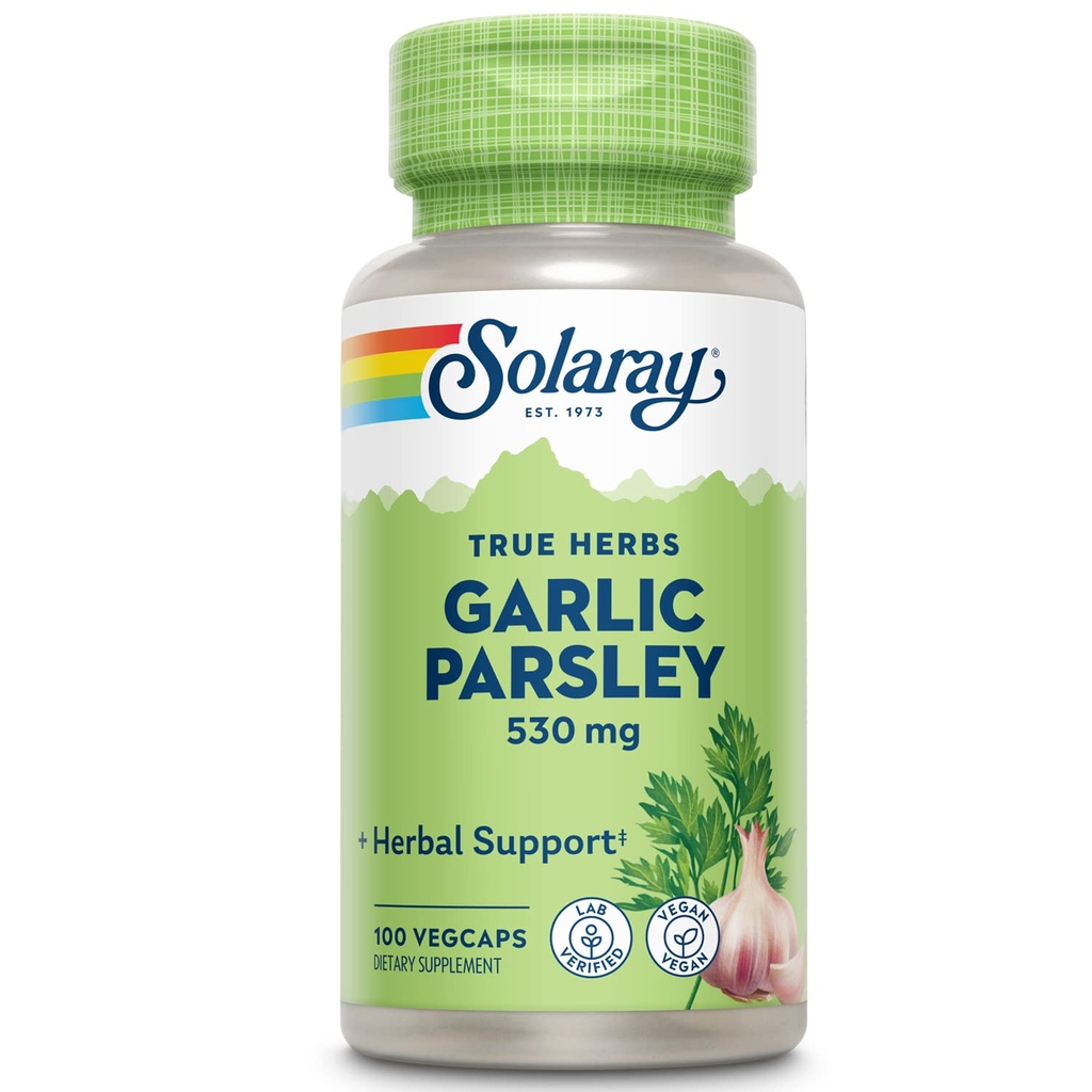 SOLARAY Küüslaugu- ja petersellilehik 530mg | Tervislik südame-veresoonkonna ja immuunsüsteemi funktsiooni tugi | Mitte-GMO, Vegan & Lab Verified | 100 VegCaps