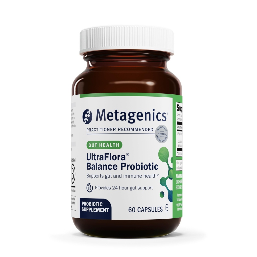 Metageenika UltraFlora Balance Probiootikum - riiulil stabiilne igapäevane soolestiku tervise lisand seedetrakti ja immuunsuse toetamiseks * - mitte-GMO ja gluteenivaba - 60 kapslit