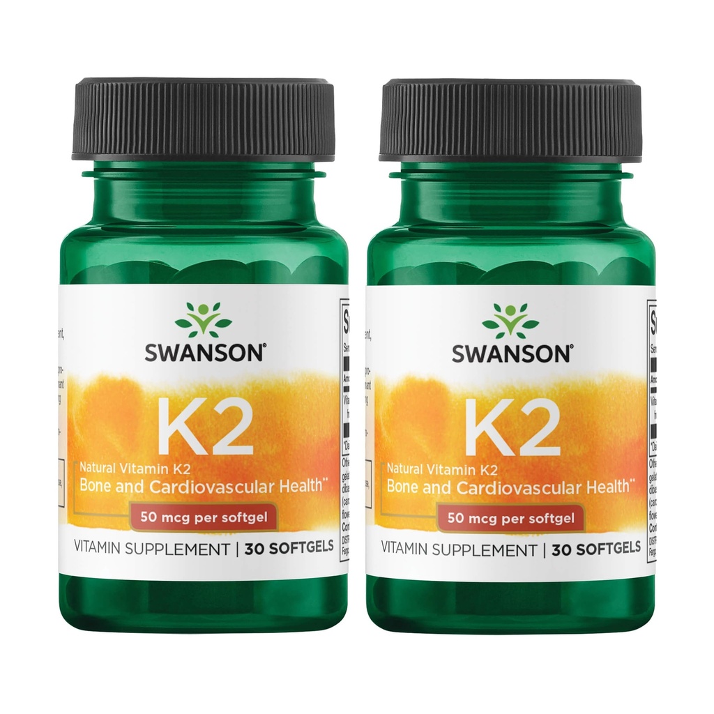 Swanson Natural Vitamiin K2 (Menakinoon-7 alates Natto) 50 mcg 30 Sgels (2 Pack)