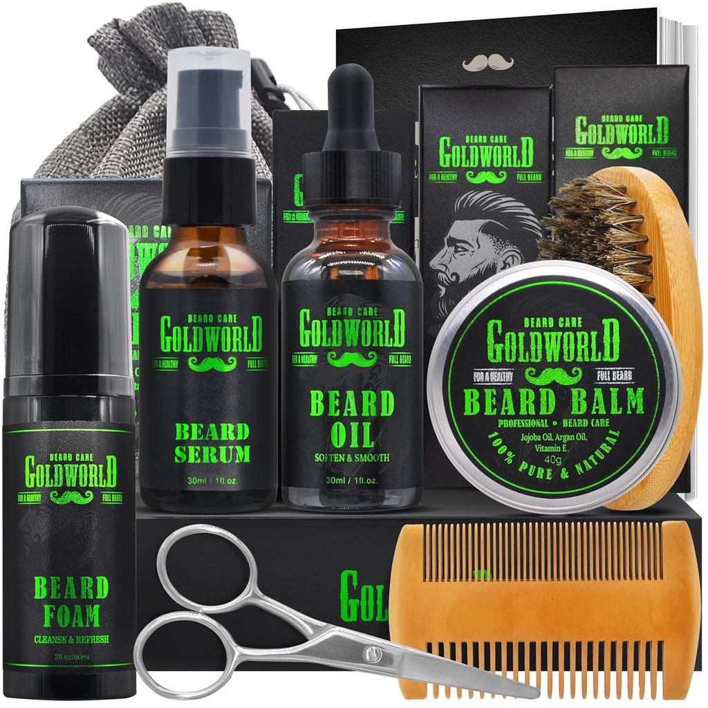 Beard Kit Beard Grooming Kit w/Beard Wash/Shampoo Beard Oil Balm Brush Comb Scissor Bag e-Book Christmas Stocking Stuffers Kingitused Ideed meestele Ta isa Poisssõber Abikaasa Mehed