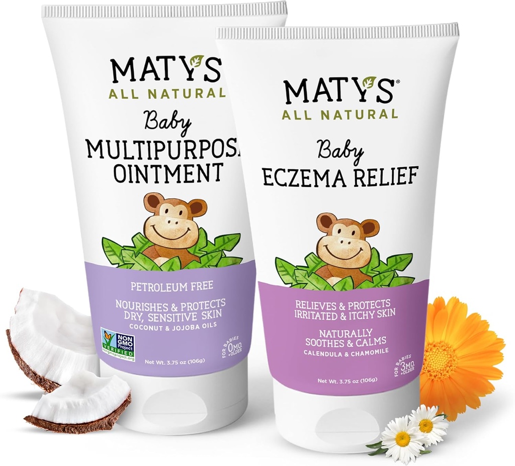 Matys Baby ekseem ja mitmeotstarbeline salv 2pk Combo imikutele 3 kuud +, Soothe Eczema & Nourish Kuiv nahk, Steroid / Naftavaba, 3,75oz iga Tube