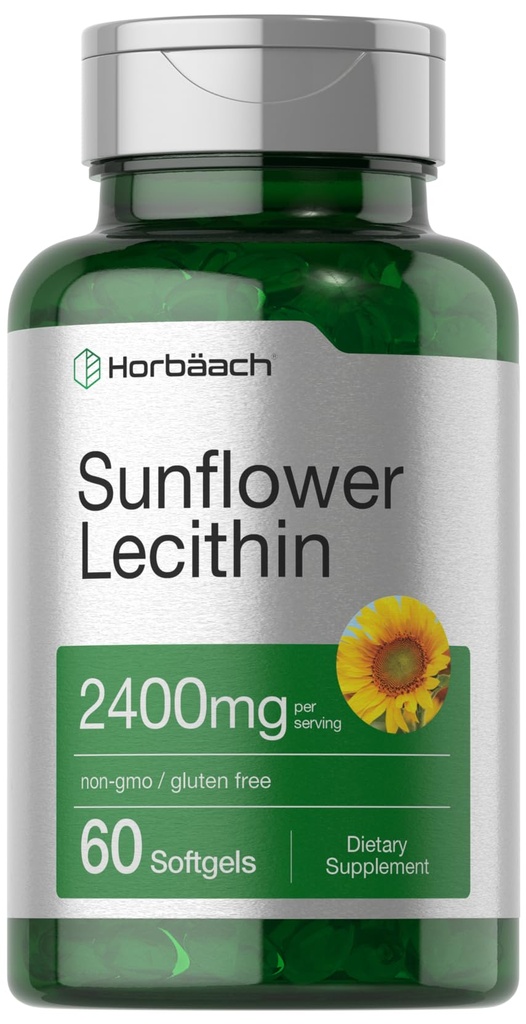 Horbäach päevalilleletsitiin Softgel Kapslid | 2400mg | 60 pillid | Looduslikult esinevad fosfolipiidid | Mitte-GMO, Gluteenivaba täiendus