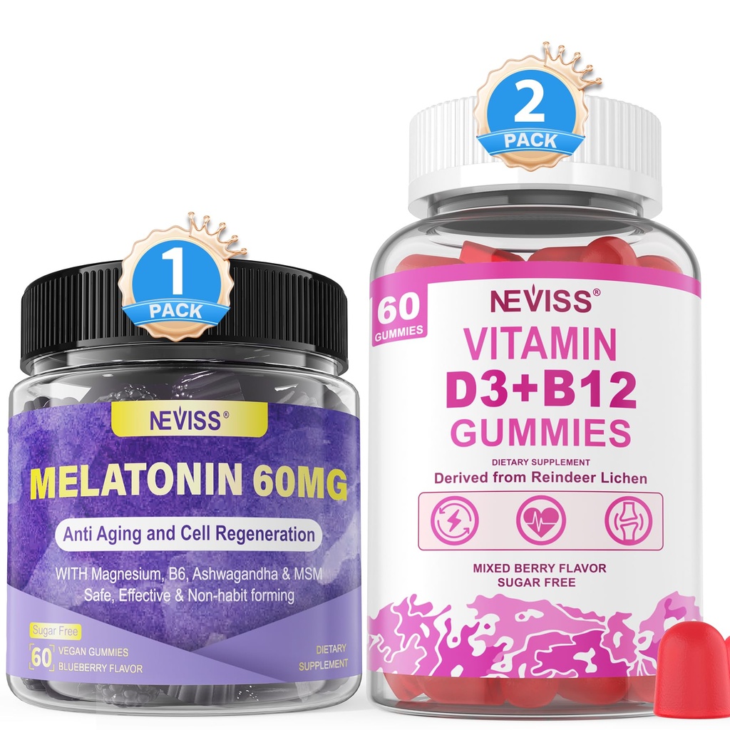 NEVISS melatoniin, D3-vitamiin ja B12-vitamiin kummid