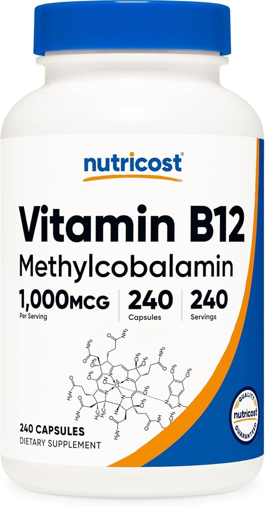 Nutrikost Vitamiin B12 (metüülkobalamiin) 1000mcg, 240 kapslit - taimetoitlane, mitte-GMO ja gluteenivaba B12 täiendus