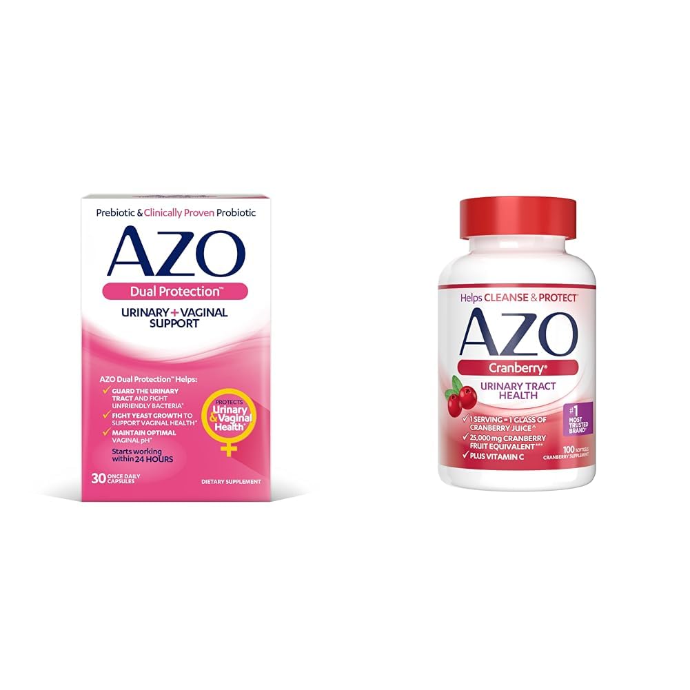 AZO Dual Protection | Uriini + Vaginal Support * | Prebiootikum Plus kliiniliselt tõestatud naiste probiootikum | alustab tööd 24 tunni jooksul | Mitte-GMO | 30 Count & Cranberry kuseteede tervise täiendus