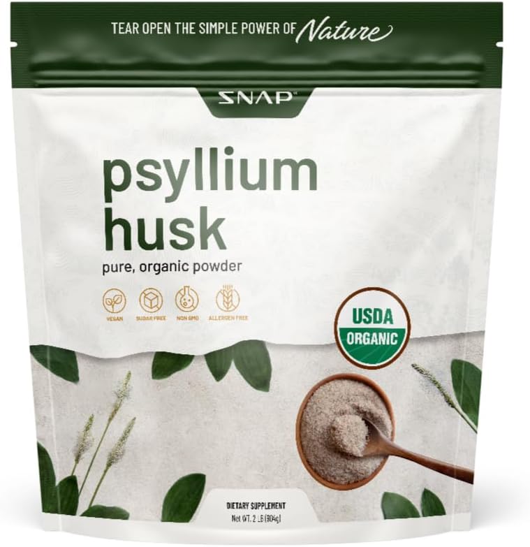 Snap Supplements Psyllium Husk USDA orgaaniline pulber, tervisliku soolestiku toetamine, puhastage seedesüsteem, AIDS seedetrakti tervis, mitte-GMO, puhas orgaaniline pulber, 2LB