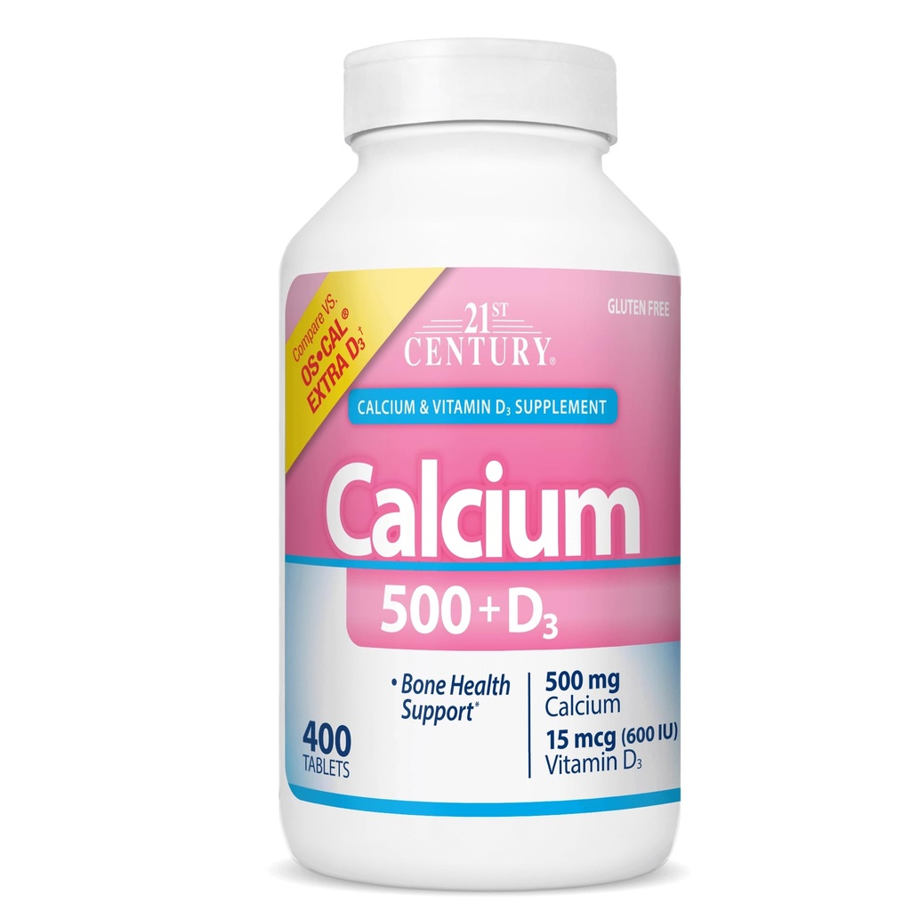 21. sajandi vitamiinid Kaltsium 500 Plus ekstra D kapslid, 400 loend
