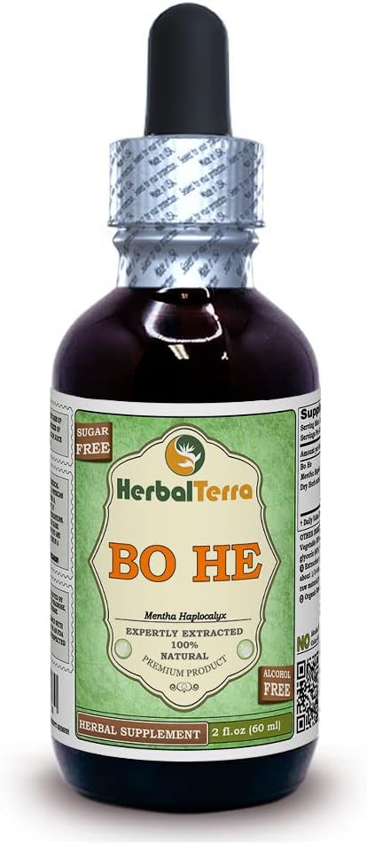 Bo He (Mentha halpocalyx) glütseriit, kuivatatud ürdi alkoholivaba vedelik ekstrakt (Brändinimetus: HerbalTerra, Proudly Made in USA) 2 fl.oz (60 ml)