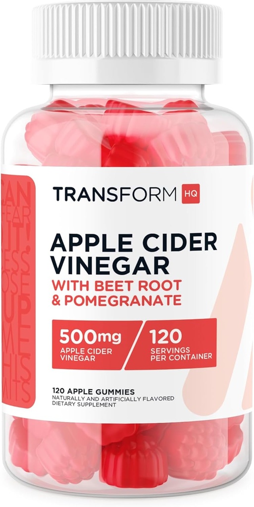 TransformHQ õunasiidri äädikakummid (120 serveerimist, 500 mg serveerimist) - gluteenivaba, mitte-GMO