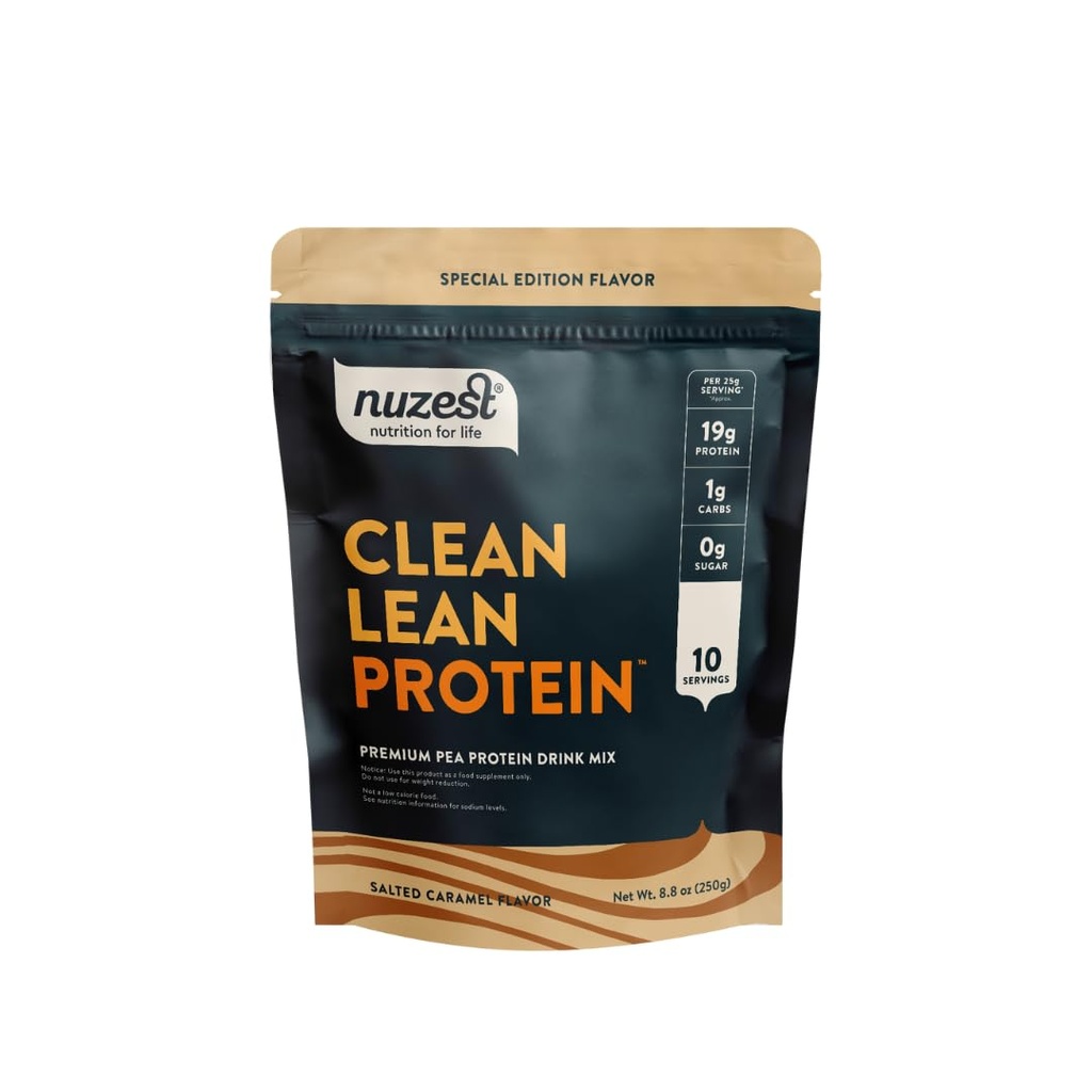 Nuzest - hernevalgu pulber - puhas Lean Protein, Premium Vegan Taimepõhine Valk Pulber, Piimavaba, Gluteenivaba, GMO-vaba, Valgukoks (8,8 Ounce (Pack of 1), Soolatud Karamell