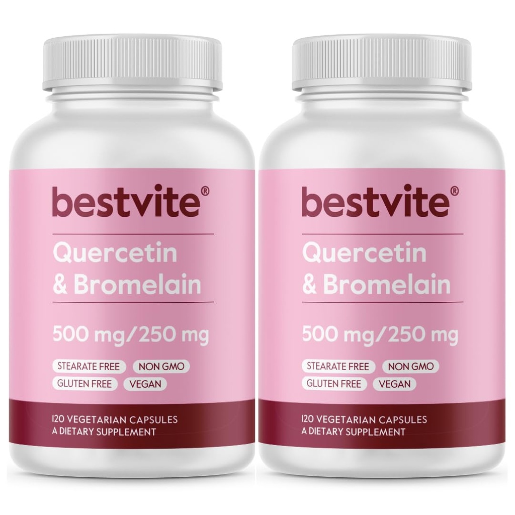 BESTVITE Quercetin koos Bromelain 500mg/250mg (240 taimekapslid) (120 x 2) - Ei Stearates - Ei ränidioksiidi - Vegan - Non GMO - Gluteenivaba