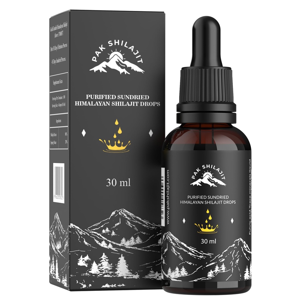 PakShilajit® Sun Kuivatatud Himaalaja Shilajit Vedel tilgad, Enamik Premium & Organic Gold Graded Shilajit langeb üle 17000FT (30ML Pack), rikas Fulvic Acid Humic Acid Natural Supplement